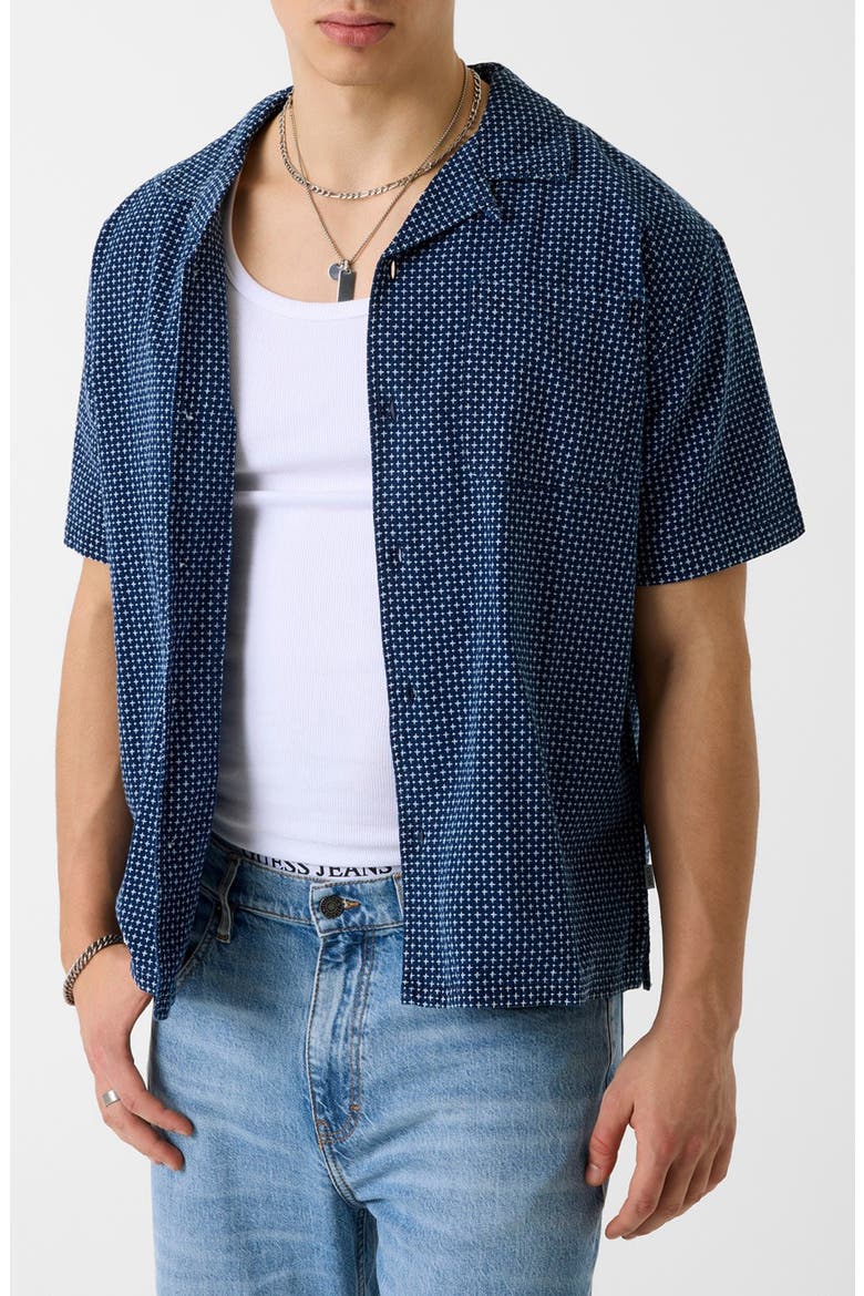 Boxy Crop Cotton Camp Shirt, Main, color, GJ WASH DOWN DARK