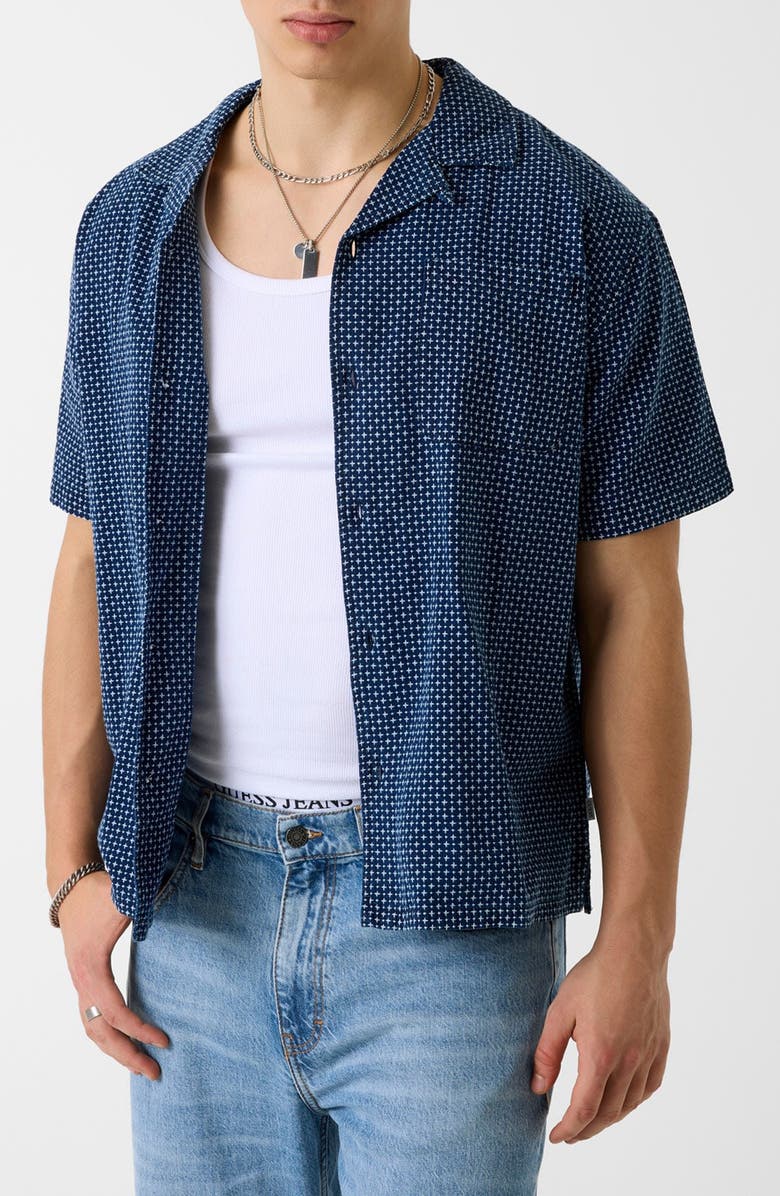 GUESS Boxy Crop Cotton Camp Shirt, Main, color, Gj Wash Down Dark