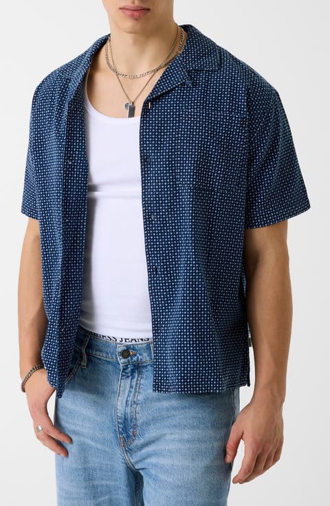 Boxy Crop Cotton Camp Shirt