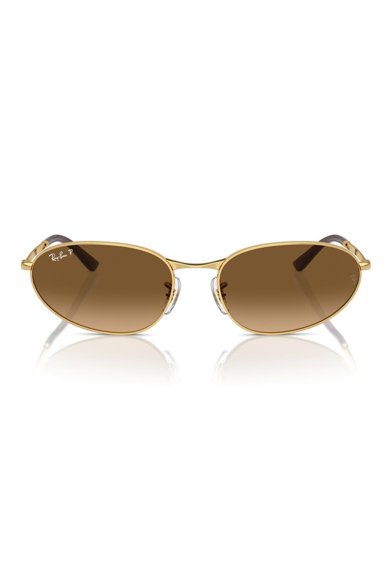 56mm Gradient Polarized Oval Sunglasses, Main, color, GOLD FLASH