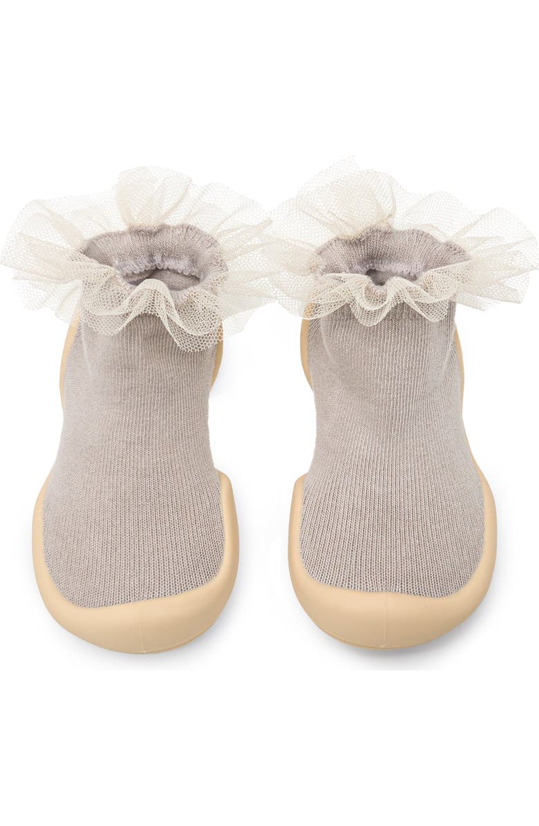 Komuello Toddler Girl Sock Shoes Tulle Trim - Pink, Main, color, Beige