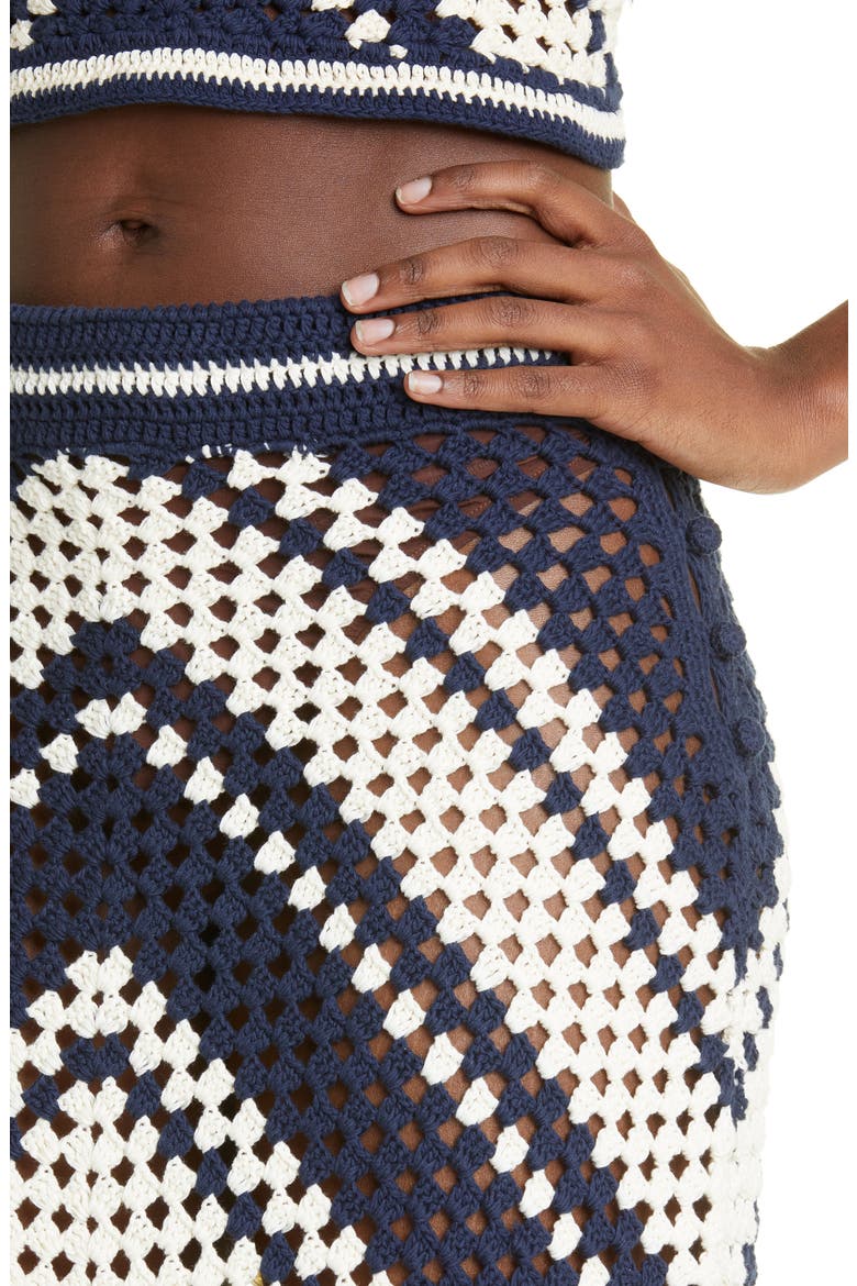 Cotton Crochet Cover-Up Skirt, Alternate, color, CREAM/ NAVY