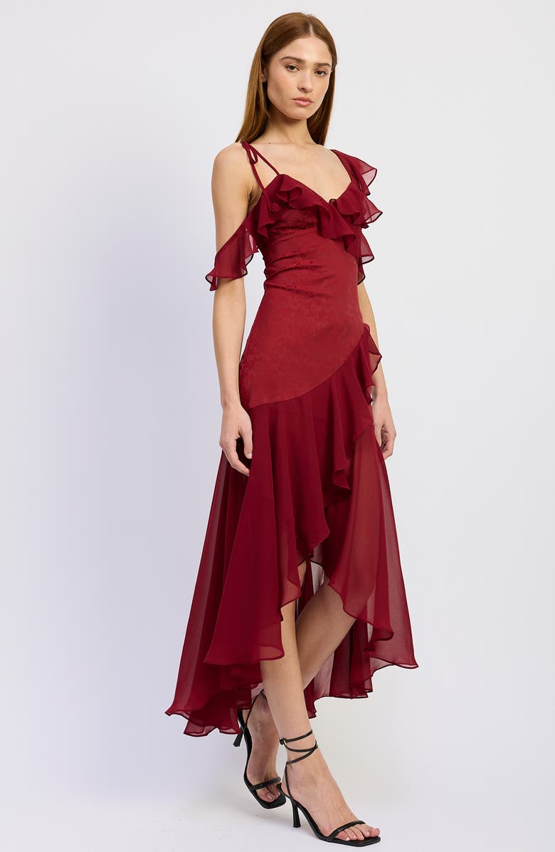 En Saison Annalis Ruffle High-Low Maxi Dress, Alternate, color, Deep Crimson