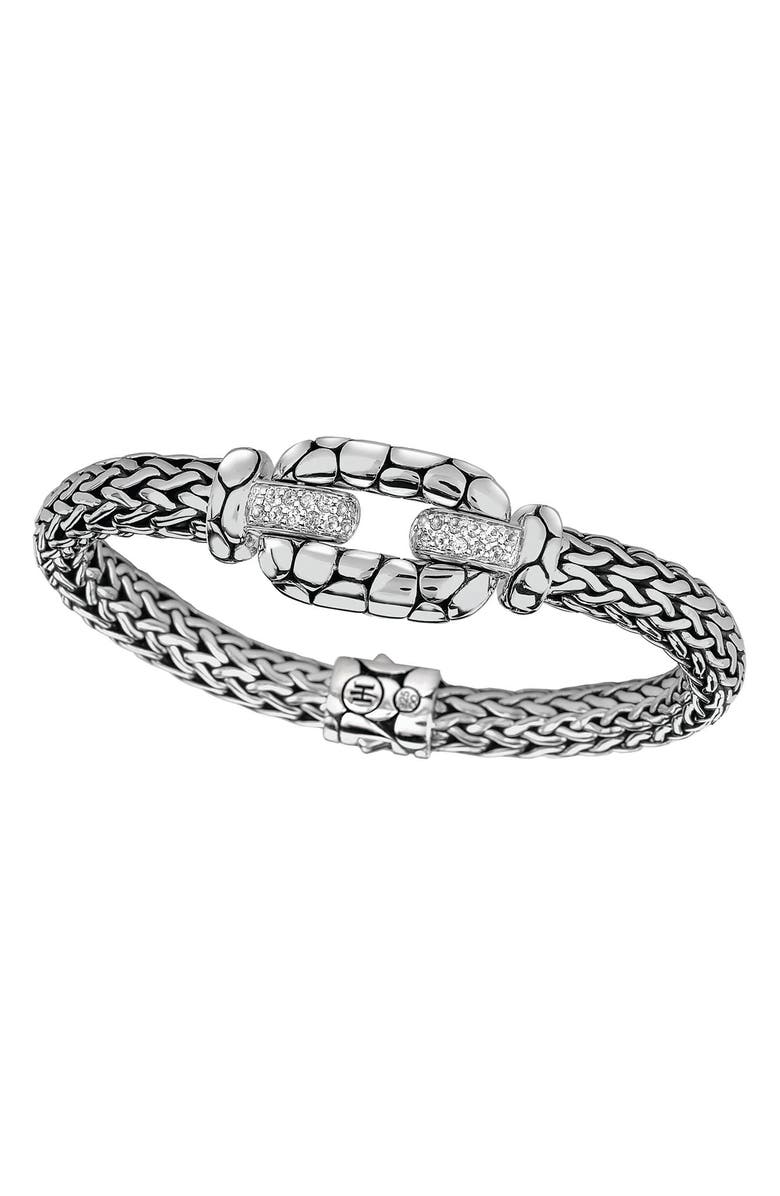 John Hardy Kali Sterling Silver Pave White Topaz Rope Chain Bracelet, Main, color, 