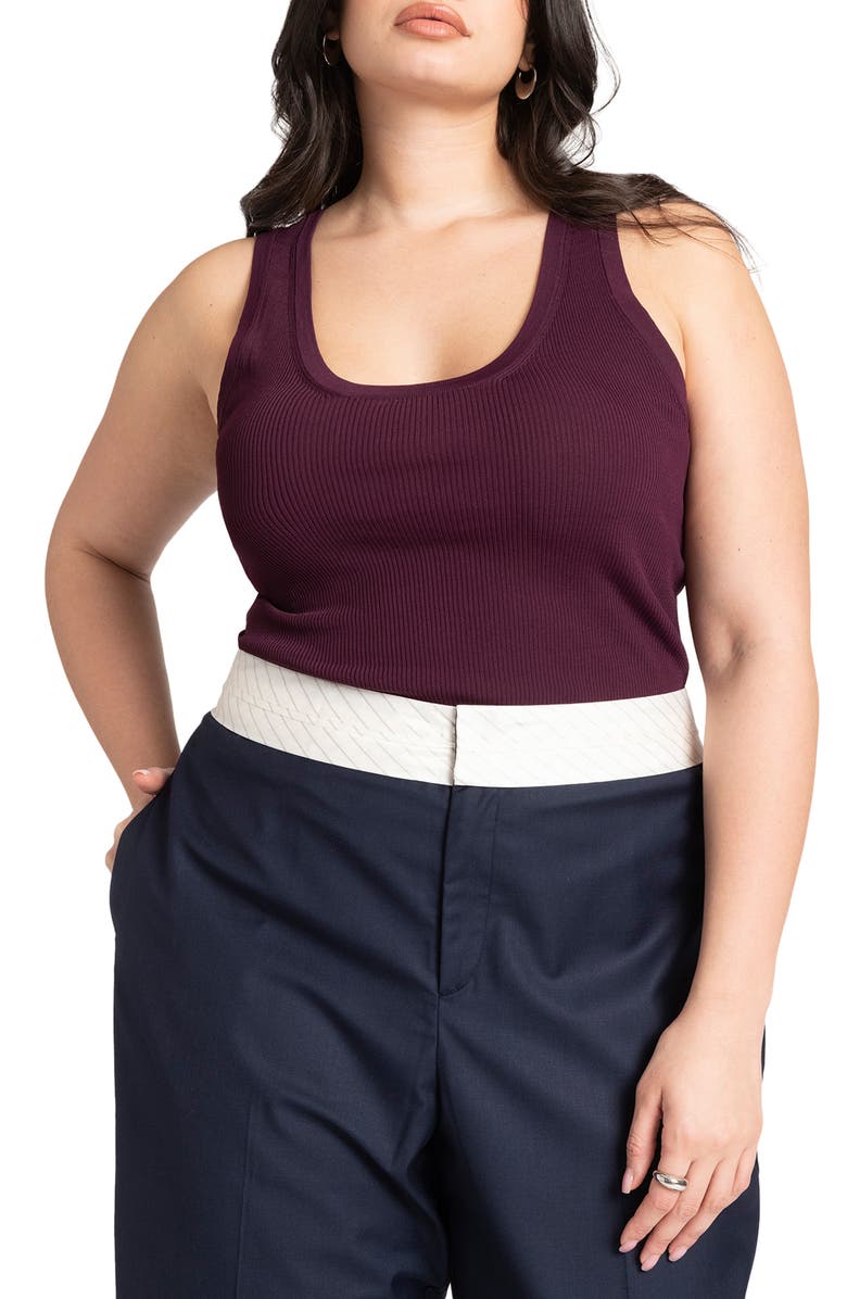 ELOQUII Scoop Neck Rib Tank, Main, color,
