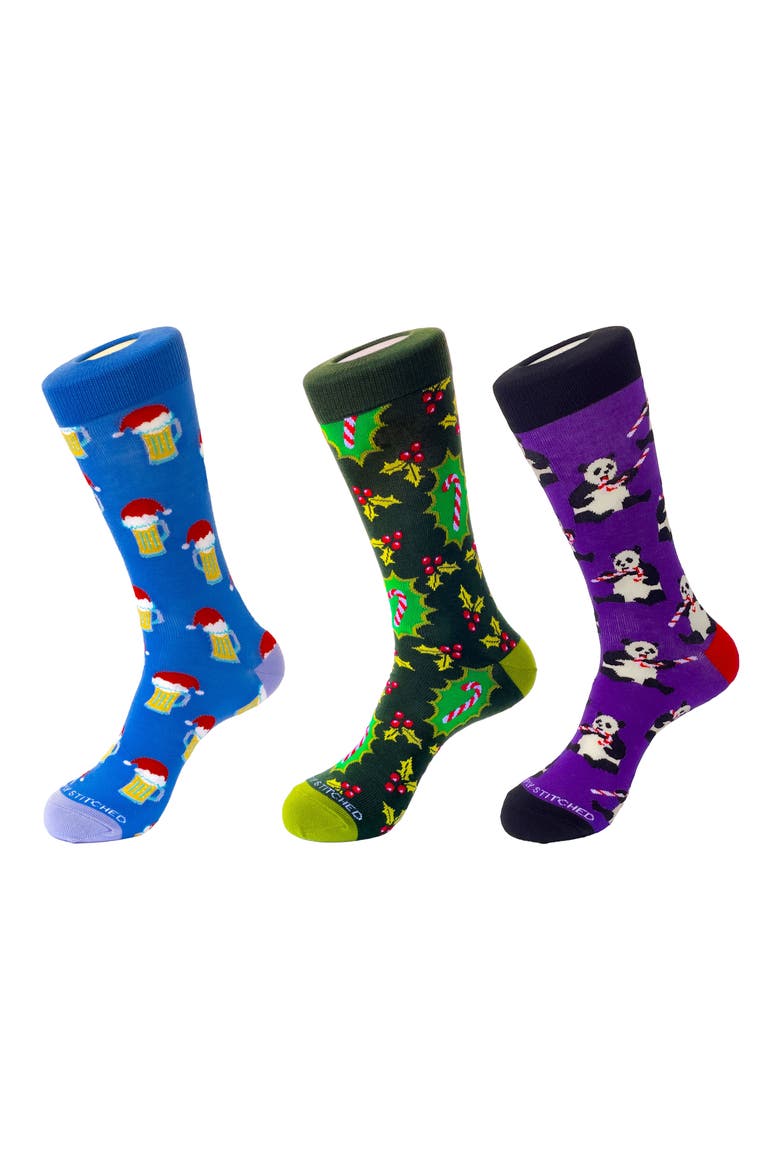 3-Pack Holiday Crew Socks, Main, color, BLUE GREEN PURPLE