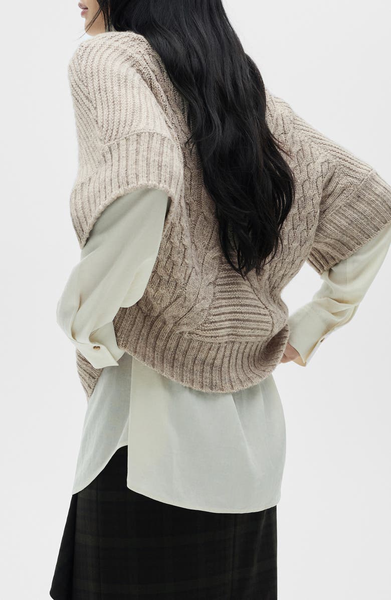 MANGO Cable Stitch Short Sleeve Turtleneck Sweater, Alternate, color, 