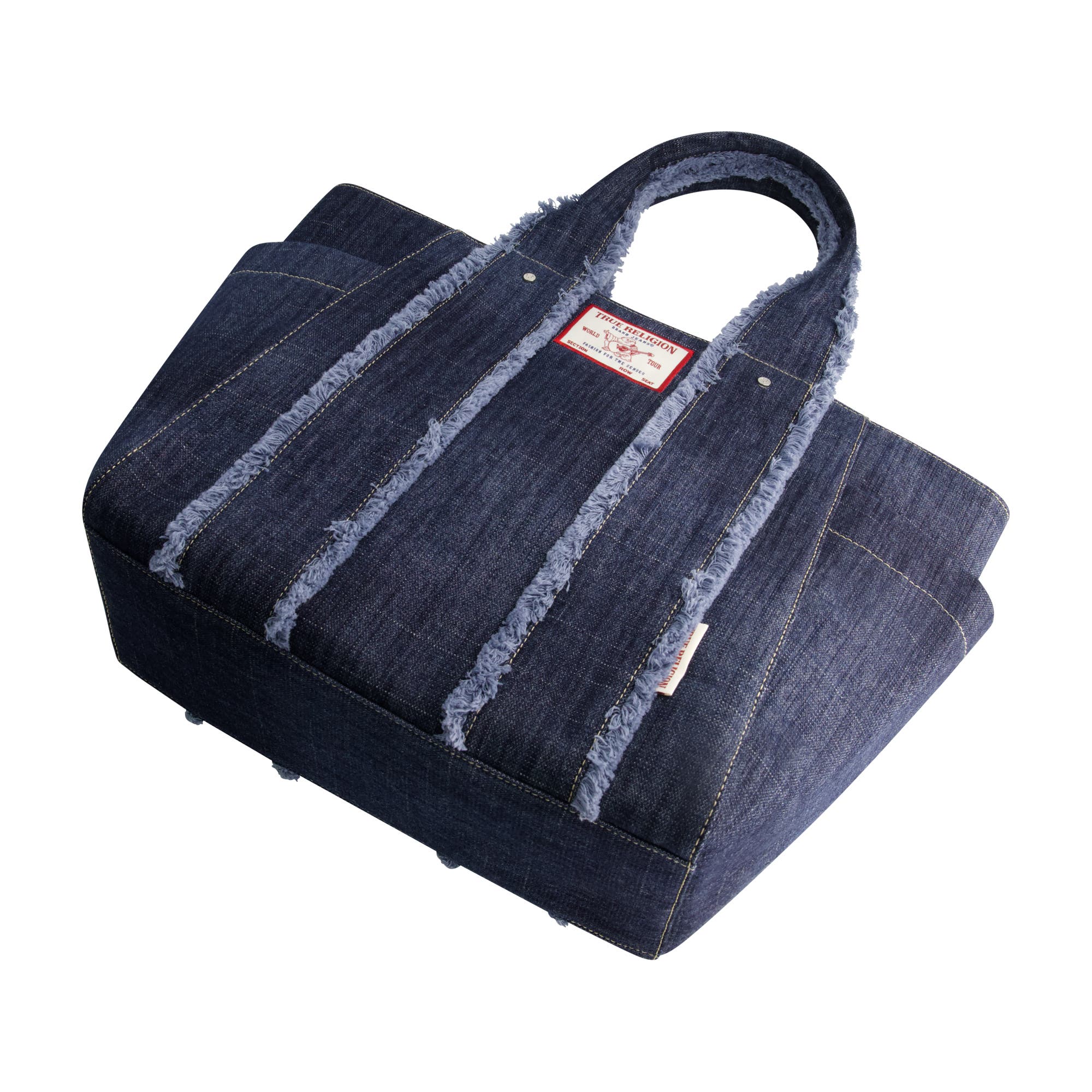 True Religion Frayed Handle Solid Denim Tote, Alternate, color, Dark Denim