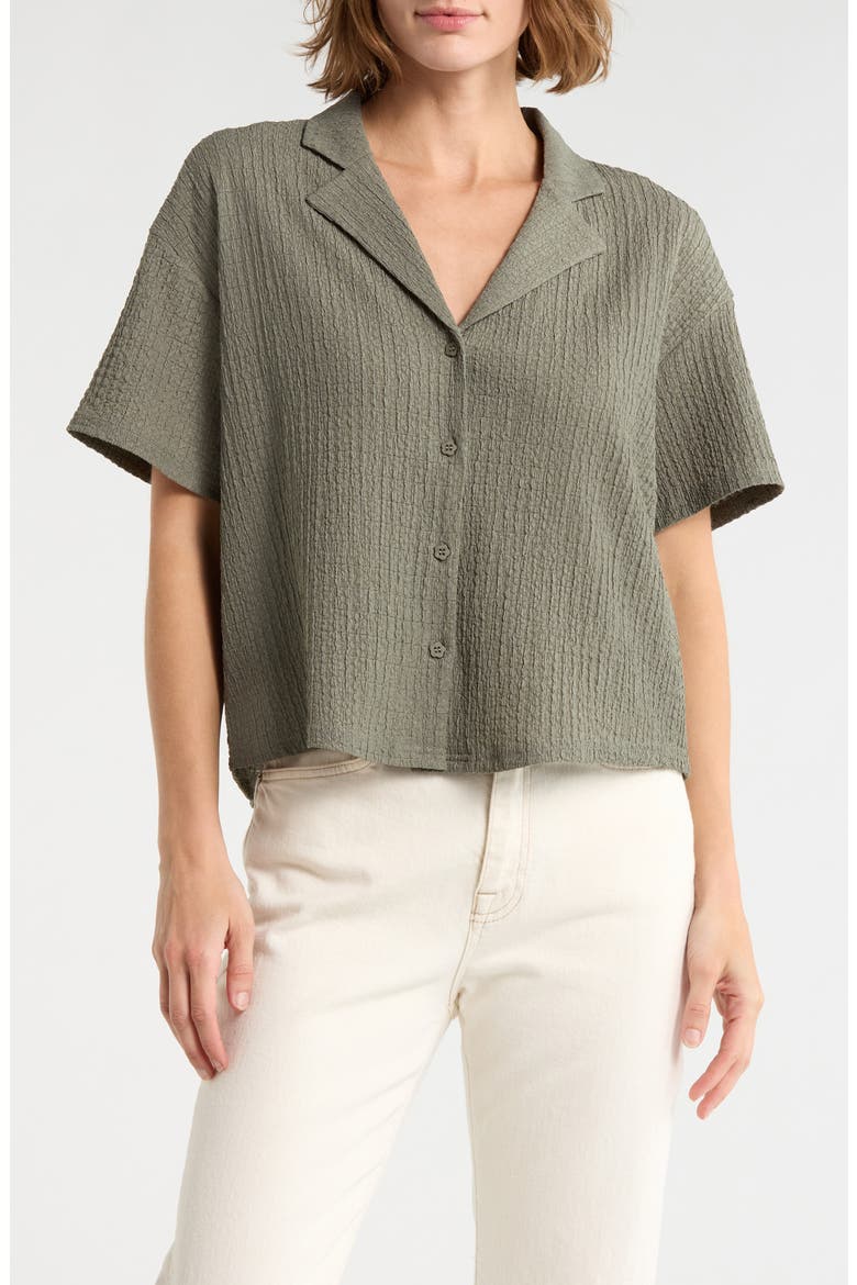 Short Sleeve Knit Button-Up Shirt, Main, color, P897 WASHED AGAVE GREEN