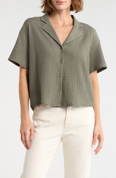 Short Sleeve Knit Button-Up Shirt