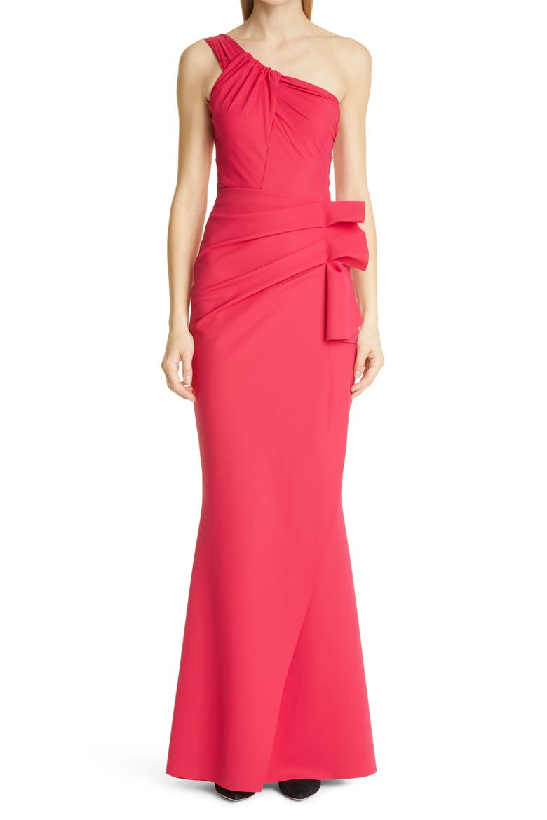 Seki One Shoulder Mermaid Gown, Main, color, CHERRY