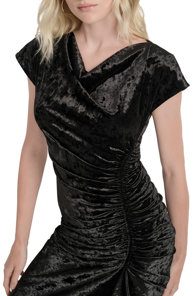 DKNY Panne Velvet Midi Dress, Alternate, color, Black