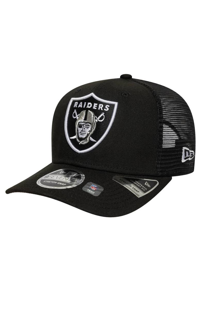 New Era Men's New Era Black Las Vegas Raiders Main Trucker 9SEVENTY Stretch-Snap Hat, Main, color, 