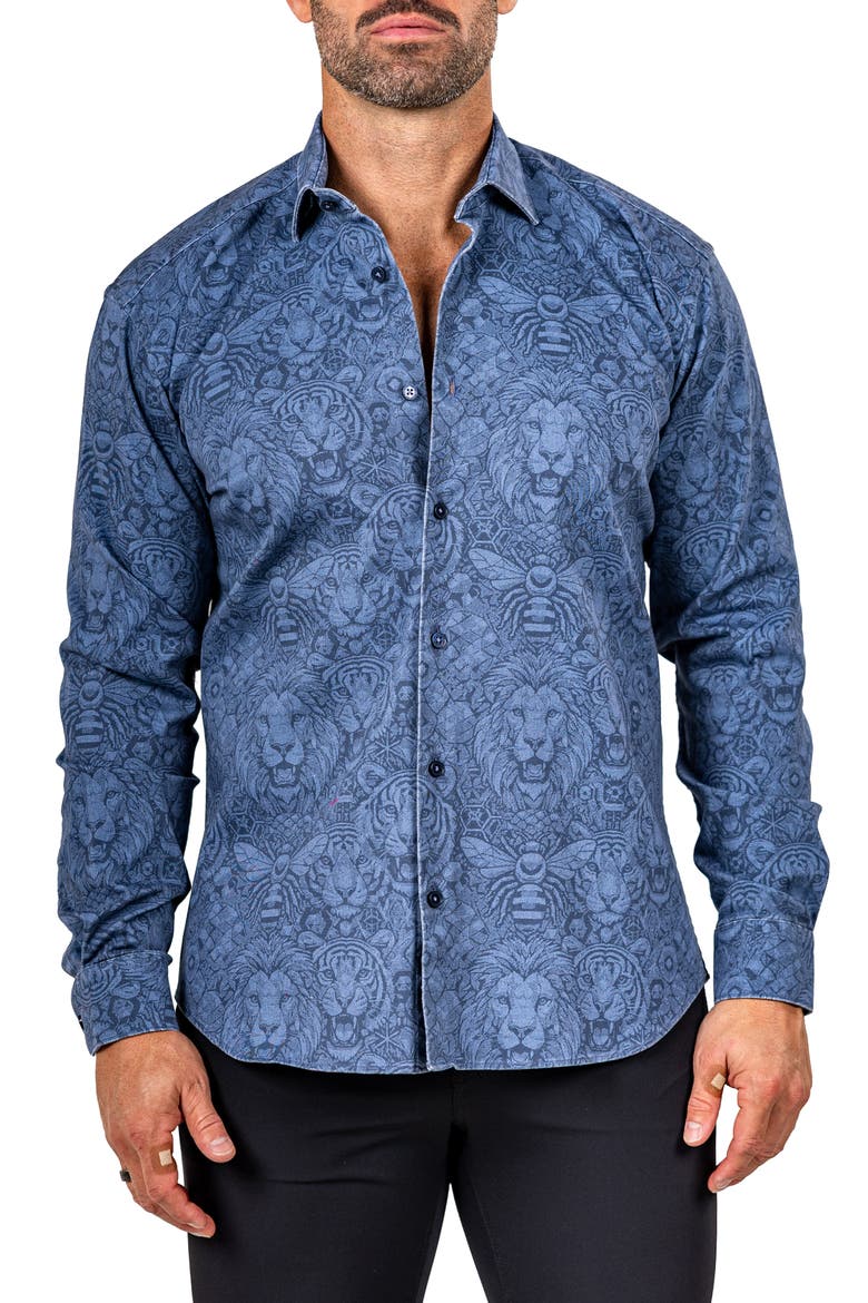 Fibonacci Marthy Contemporary Fit Button-Up Shirt, Main, color, BLUE