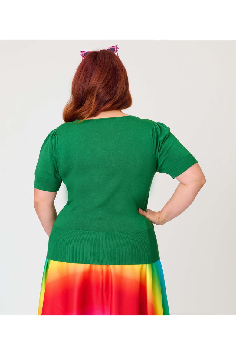 Plus Size 1950s Short Sleeve Sweater, Alternate, color, Green Solid
