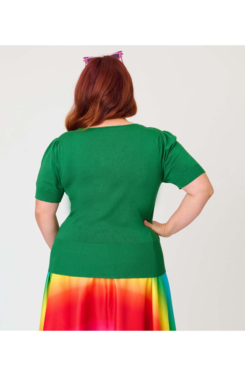 Unique Vintage Plus Size 1950s Short Sleeve Sweater, Alternate, color, Green Solid