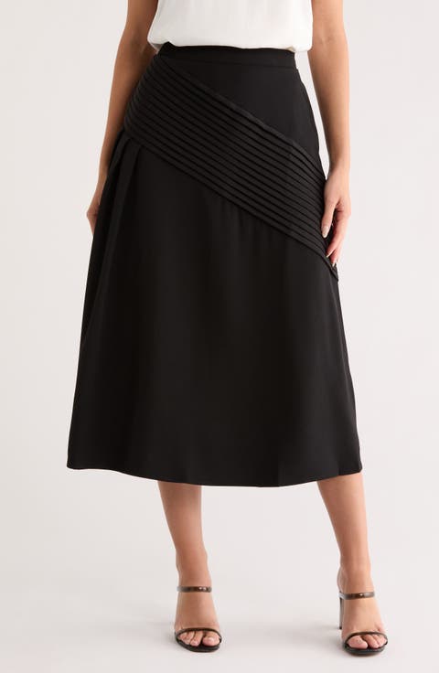 Ruffle Stripe Pleat Midi Skirt