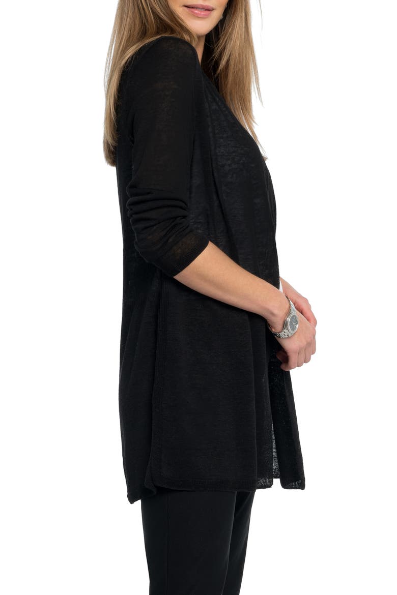 Open Front Linen Blend Long Cardigan, Alternate, color, BLACK ONYX