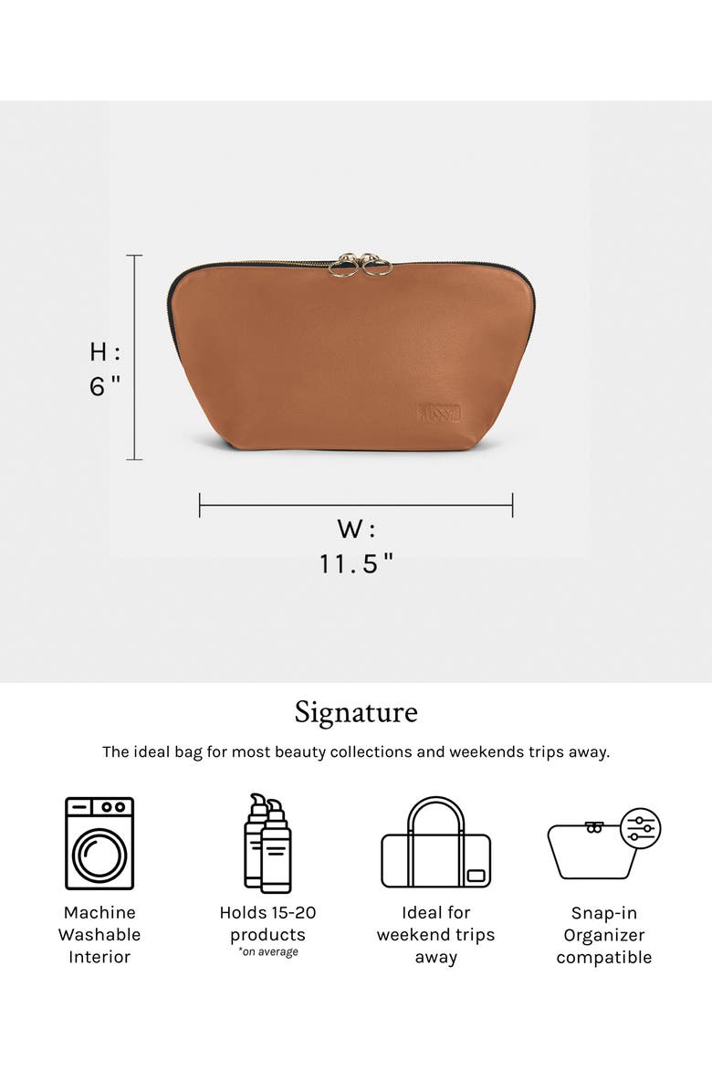 KUSSHI Signature Leather Makeup Bag, Alternate, color, Black Leather/ Pink