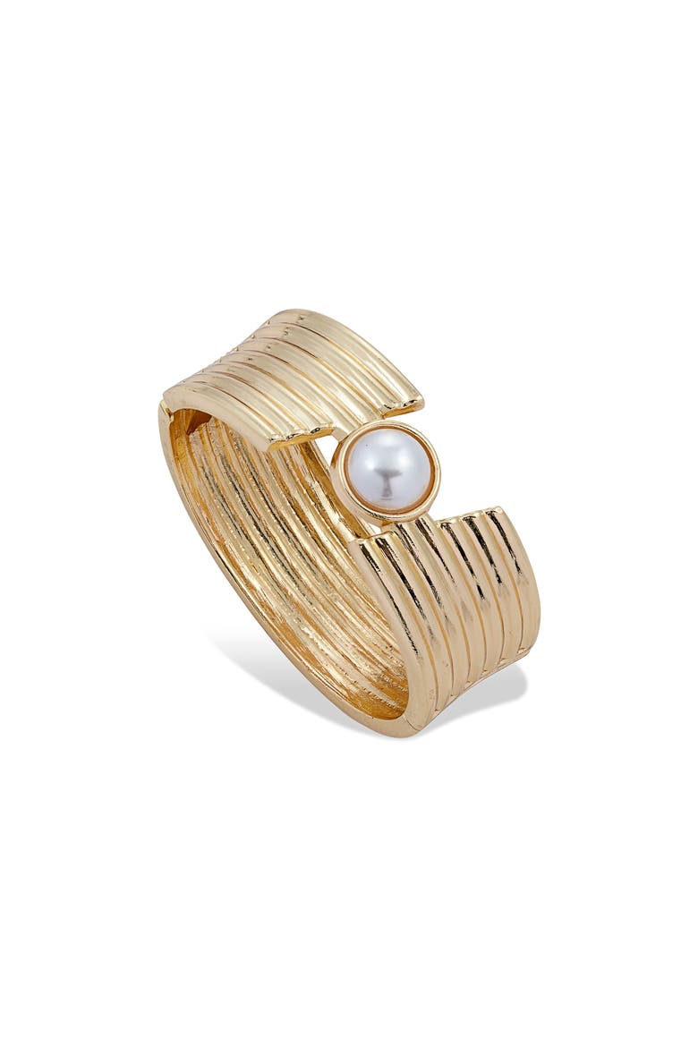 Imitation Pearl Hinged Bangle Bracelet, Main, color, YELLOW