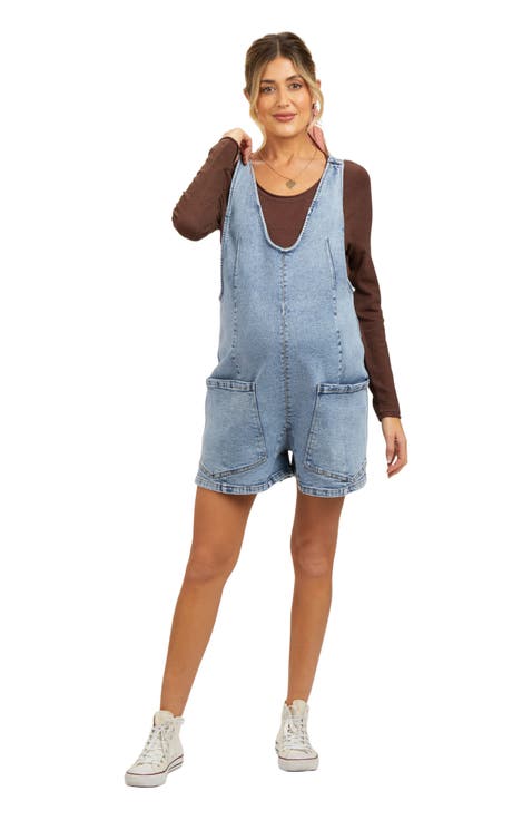 Denim Scoop Neck Short Overall