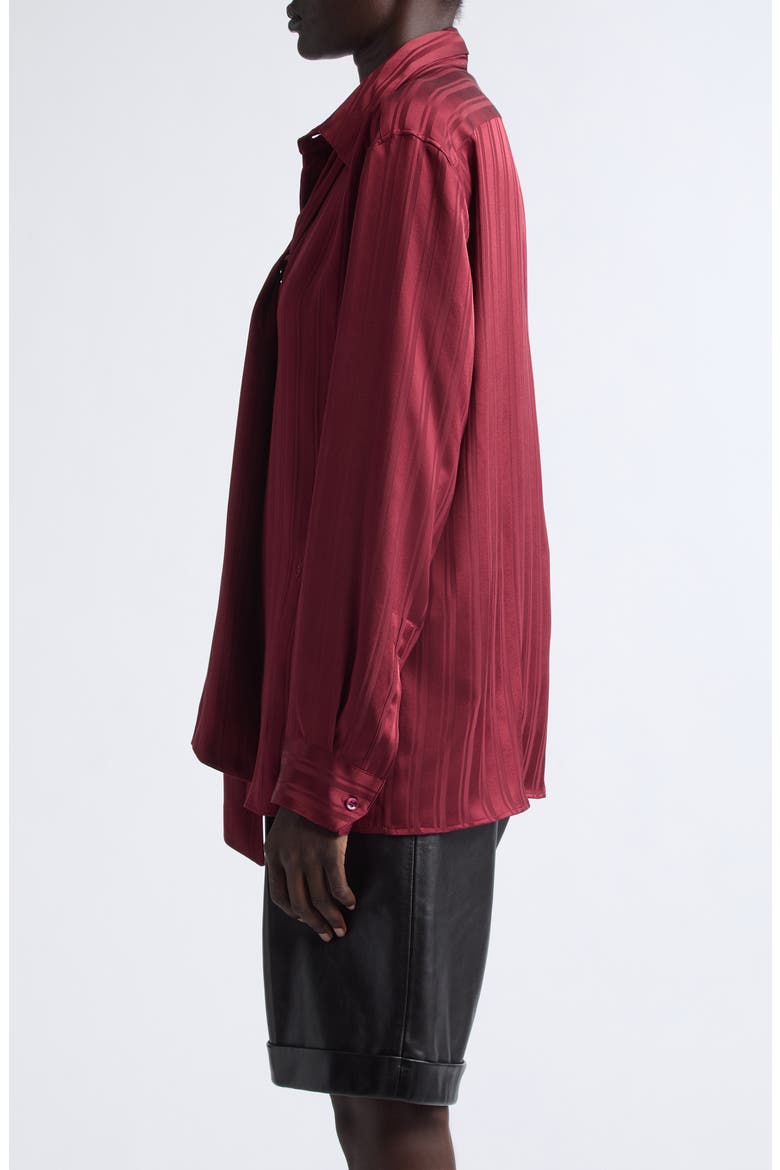 Satin Stripe Tie Neck Shirt, Alternate, color, BORDEAUX