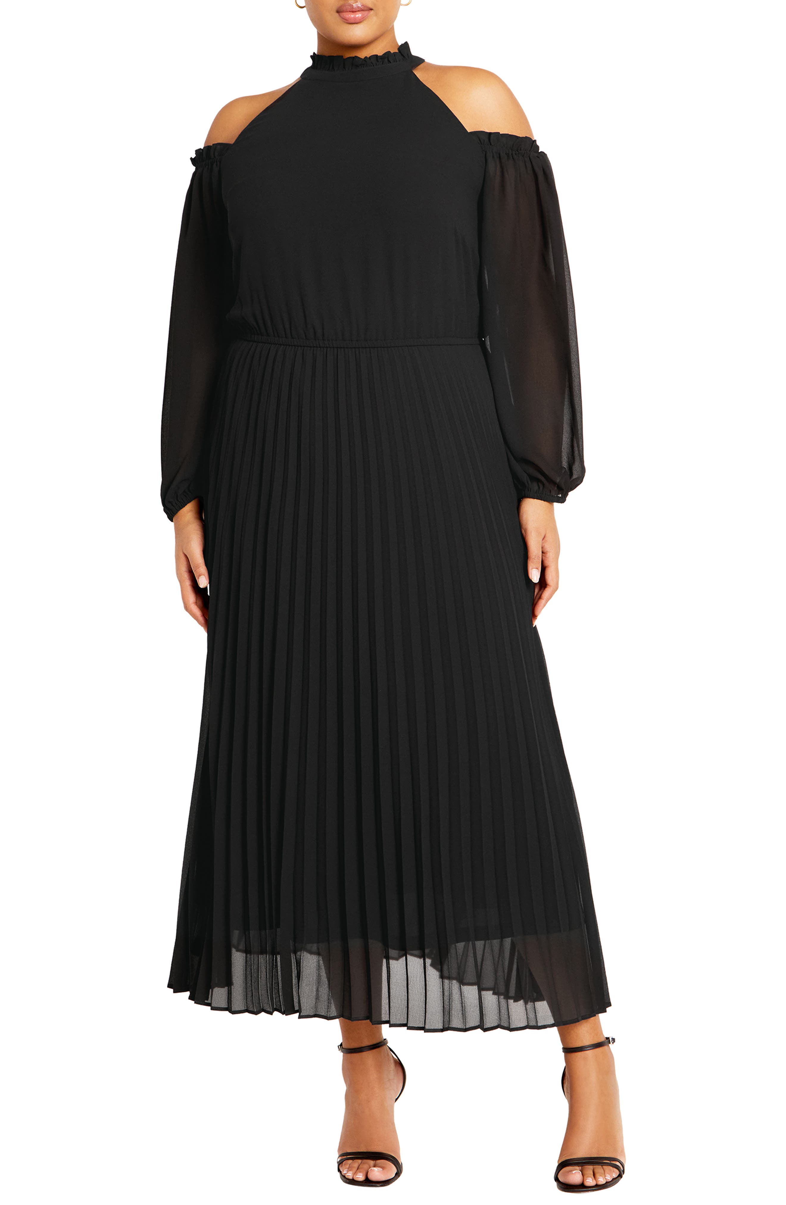 City Chic Promise Ruffle Pleated Long Sleeve Maxi Dress