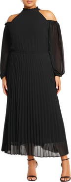 City Chic Promise Ruffle Pleated Long Sleeve Maxi Dress