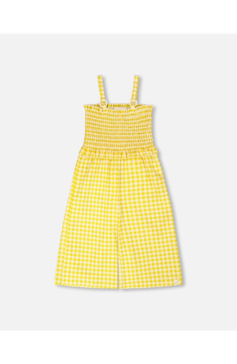 Deux par Deux Capri Smocking Gingham Sleeveless Jumpsuit, Main, color, Yellow Gingham