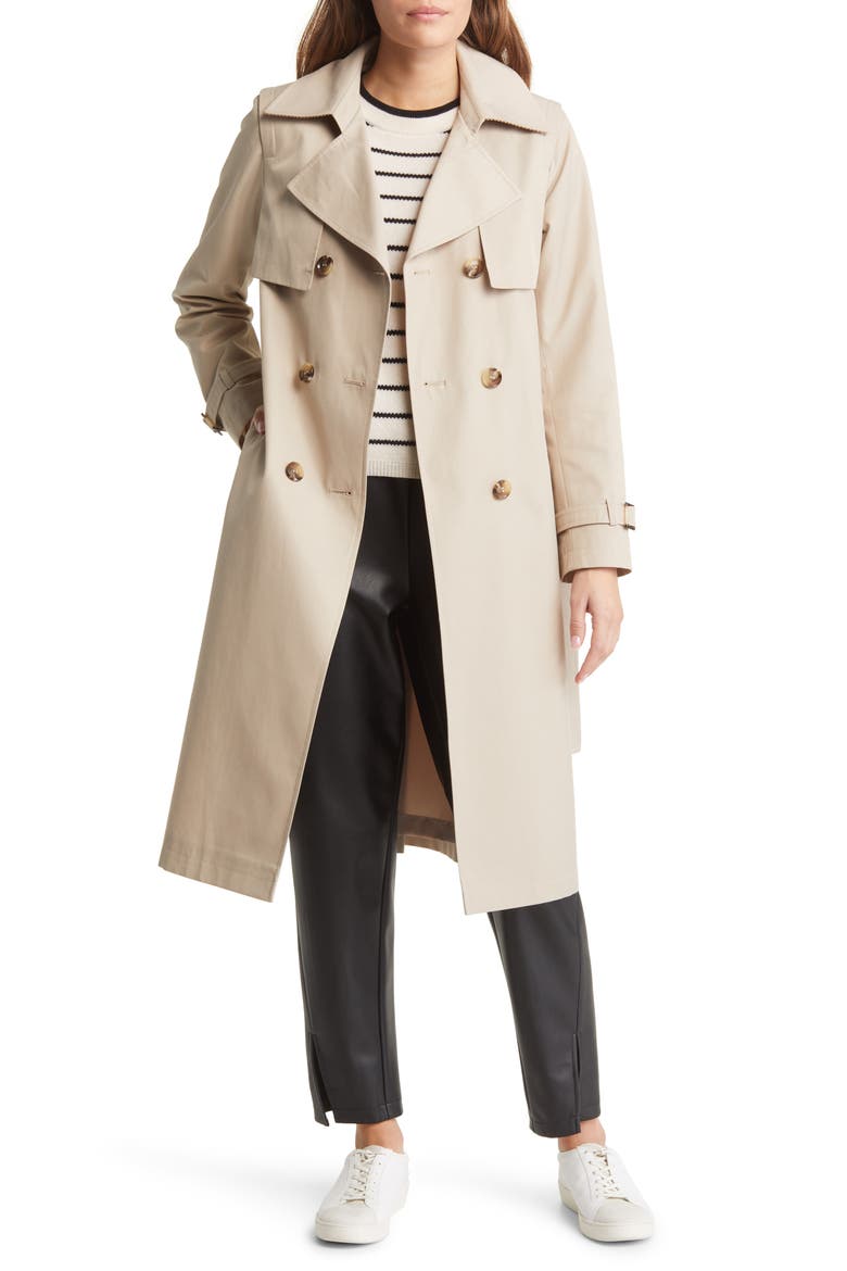 Tone on Tone Double Breasted Water Resistant Trench Coat, Alternate, color, BIRCH