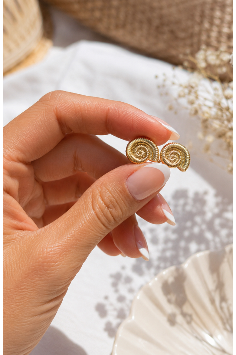 Golden Tide Shell Stud Earrings, Alternate, color, Gold