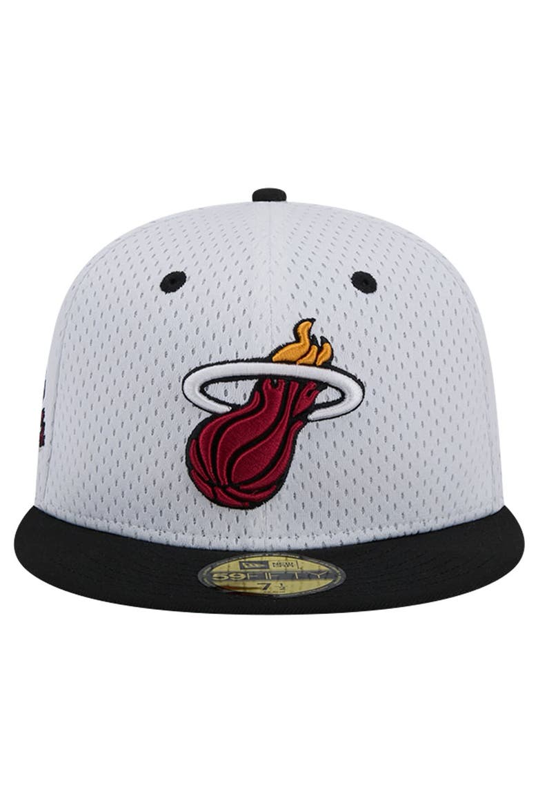 Men's New Era White/Black Miami Heat Throwback 2Tone 59FIFTY Fitted Hat, Alternate, color, White