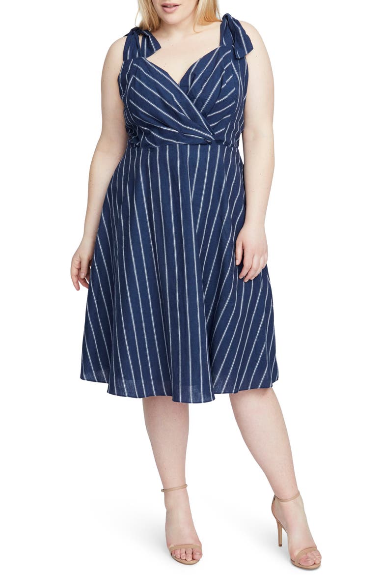 Kate Stripe Dress, Main, color, INDIGO EGGSHELL COMBO