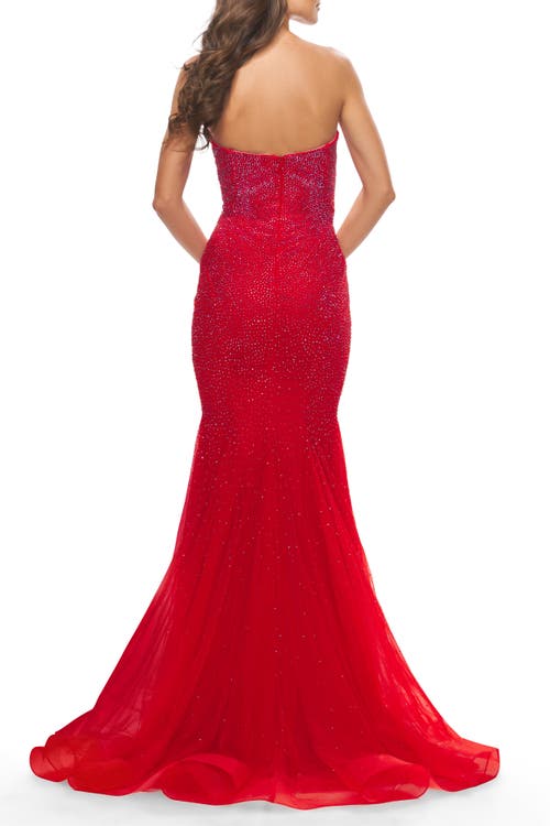 La Femme Rhinestone Mermaid Prom Dress With Sweetheart Neckline In Red