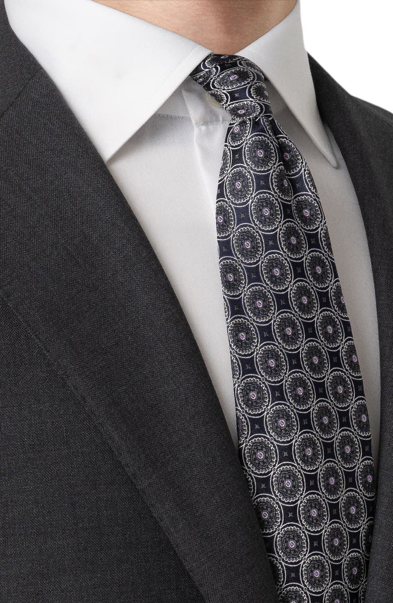 Eton Medallion Silk Tie, Alternate, color, Navy