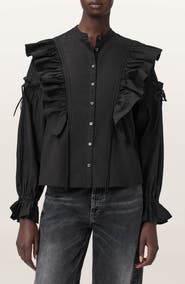 AllSaints Lulu Ruffle Ruched Cotton Button-Up Shirt