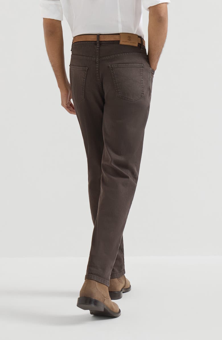 Brunello Cucinelli Garment-dyed comfort lightweight denim traditional fit five-pocket trousers, Alternate, color, Brown