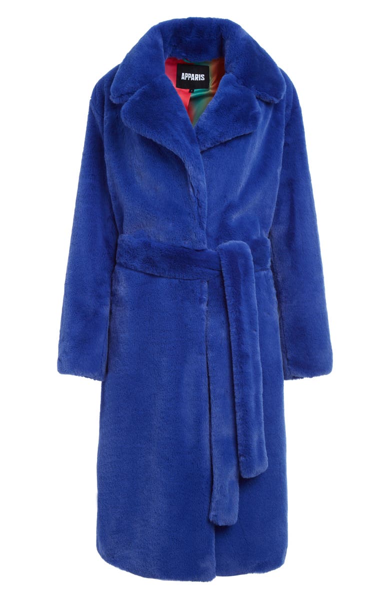 Apparis Mona Belted Faux Fur Coat, Alternate, color,