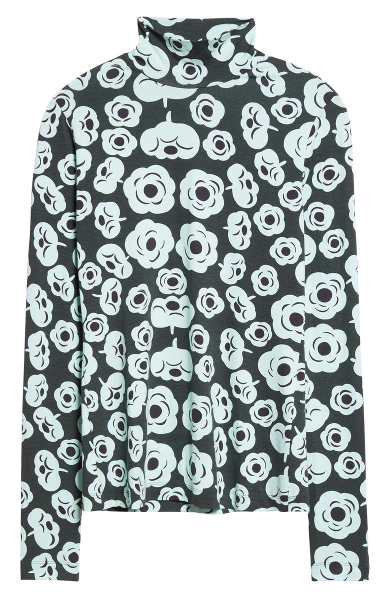 Marimekko Armas Tumma Floral Turtleneck Top, Alternate, color, Dark Green Turquoise Black