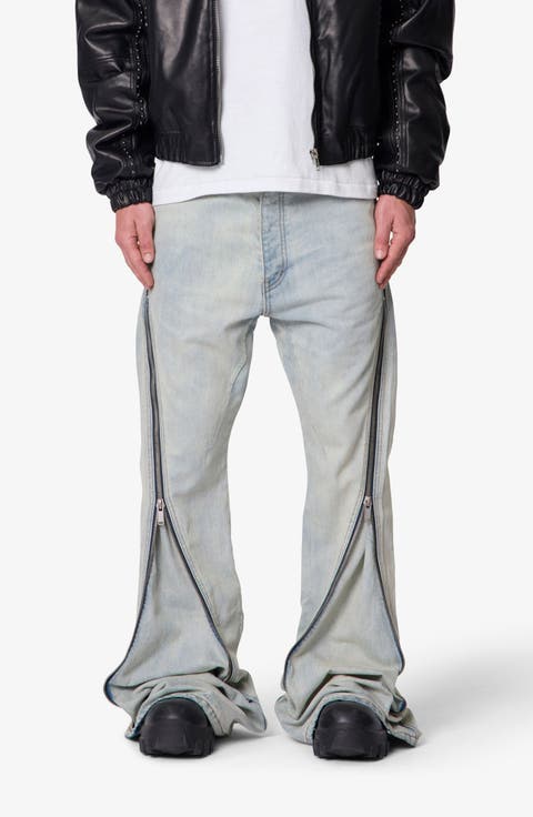 Zipper Extra Flare Leg Jeans (Light Vintage)