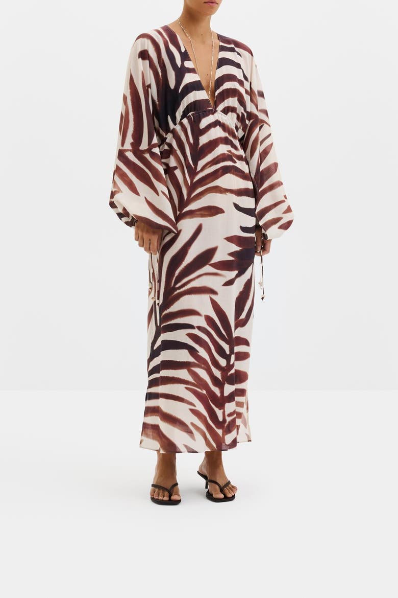 Joseline Sheer Drawstring Maxi Kaftan, Alternate, color, Burnt Leaf
