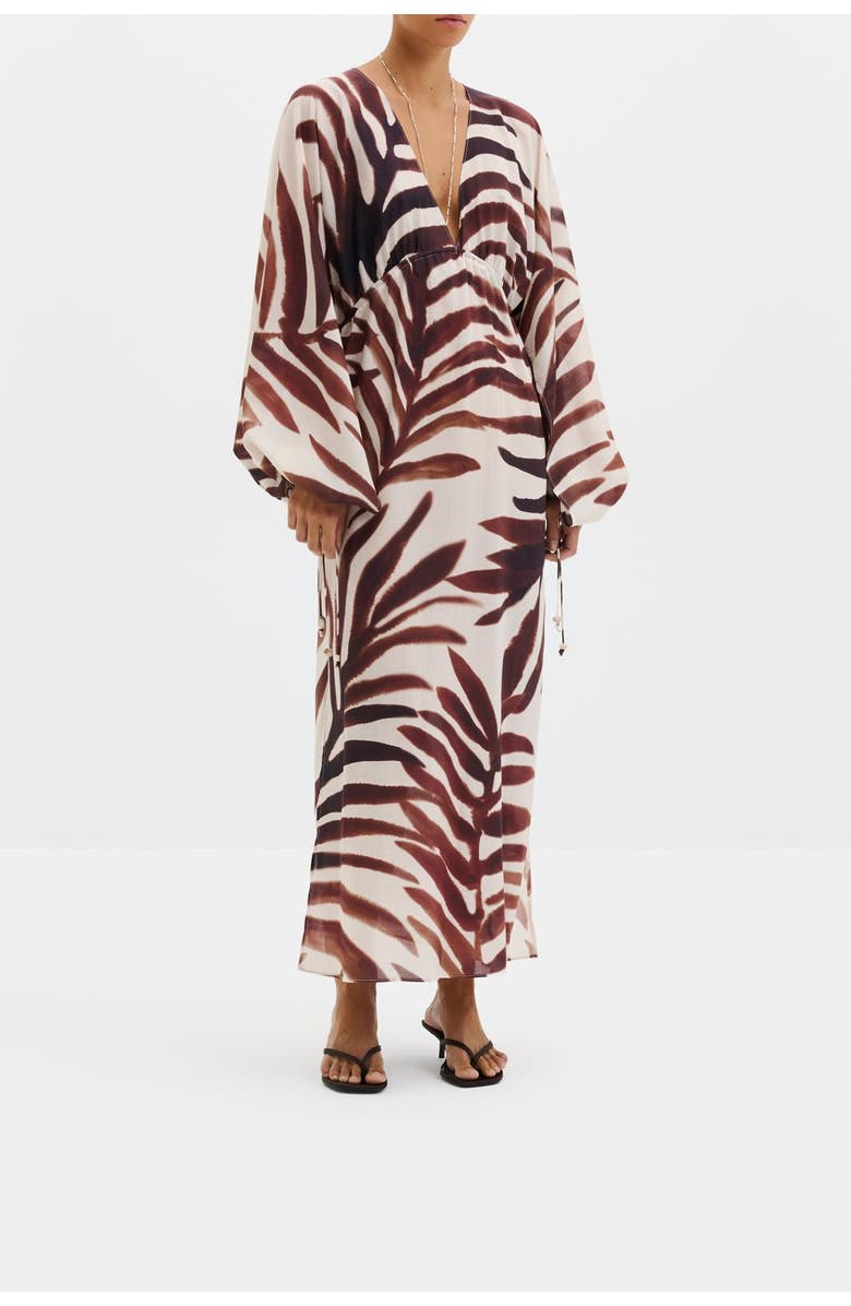 Malina Joseline Sheer Drawstring Maxi Kaftan, Alternate, color, Burnt Leaf
