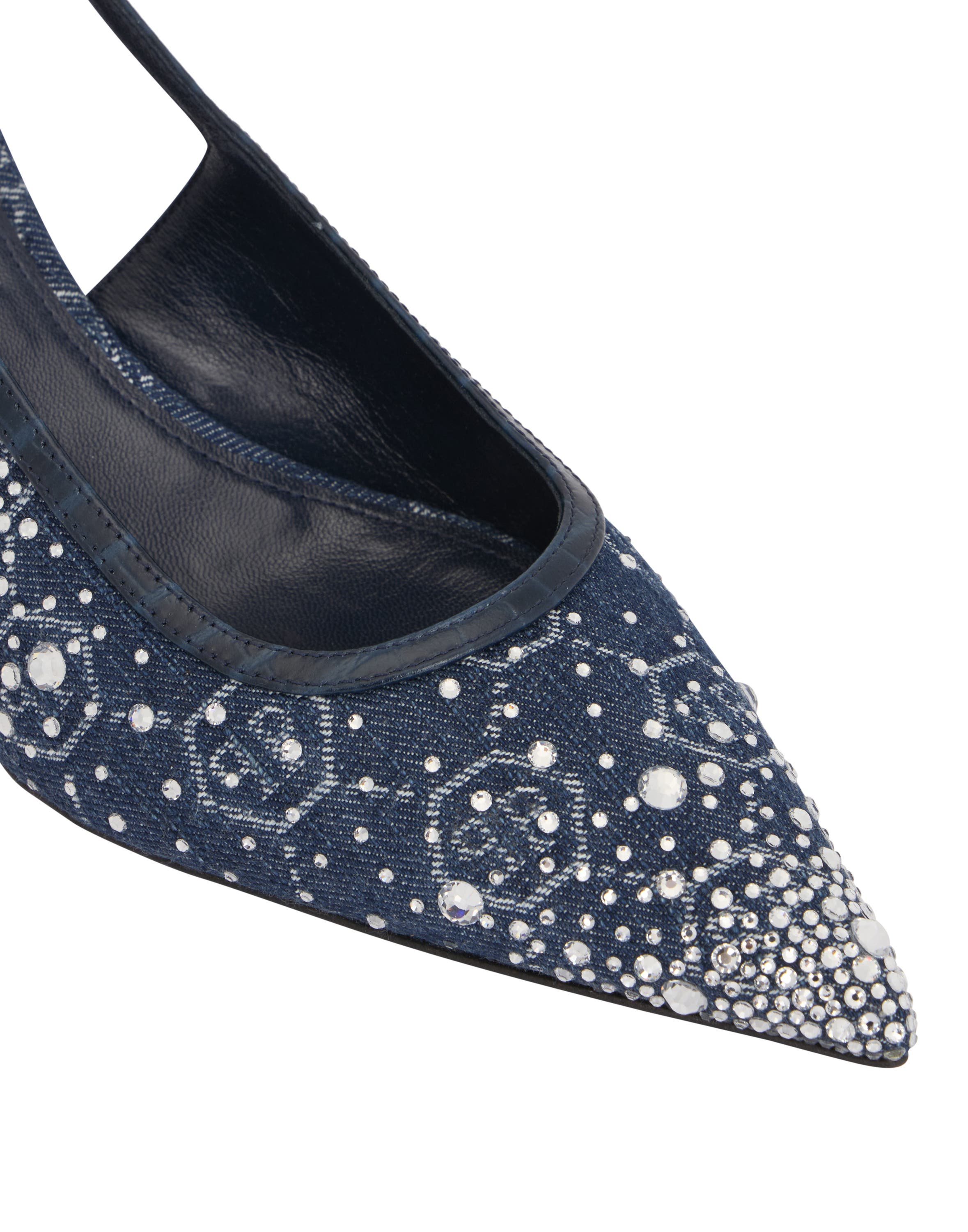 Denim Mid Heels Slingbacks Monogram Strass Women, Alternate, color, lightblue