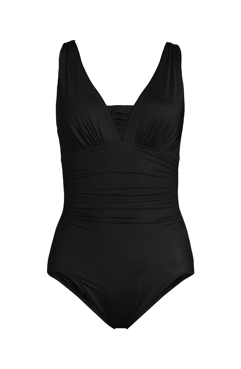 Lands' End SlenderSuit Grecian Low Leg One Piece Swimsuit, Alternate, color, Black
