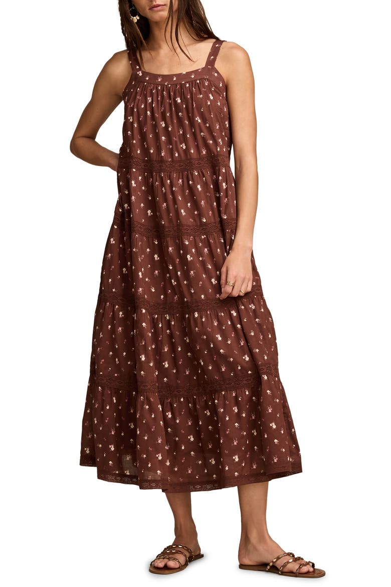 Market Day Sleeveless Tiered Maxi Dress, Main, color, CHOCOLATE MULTI