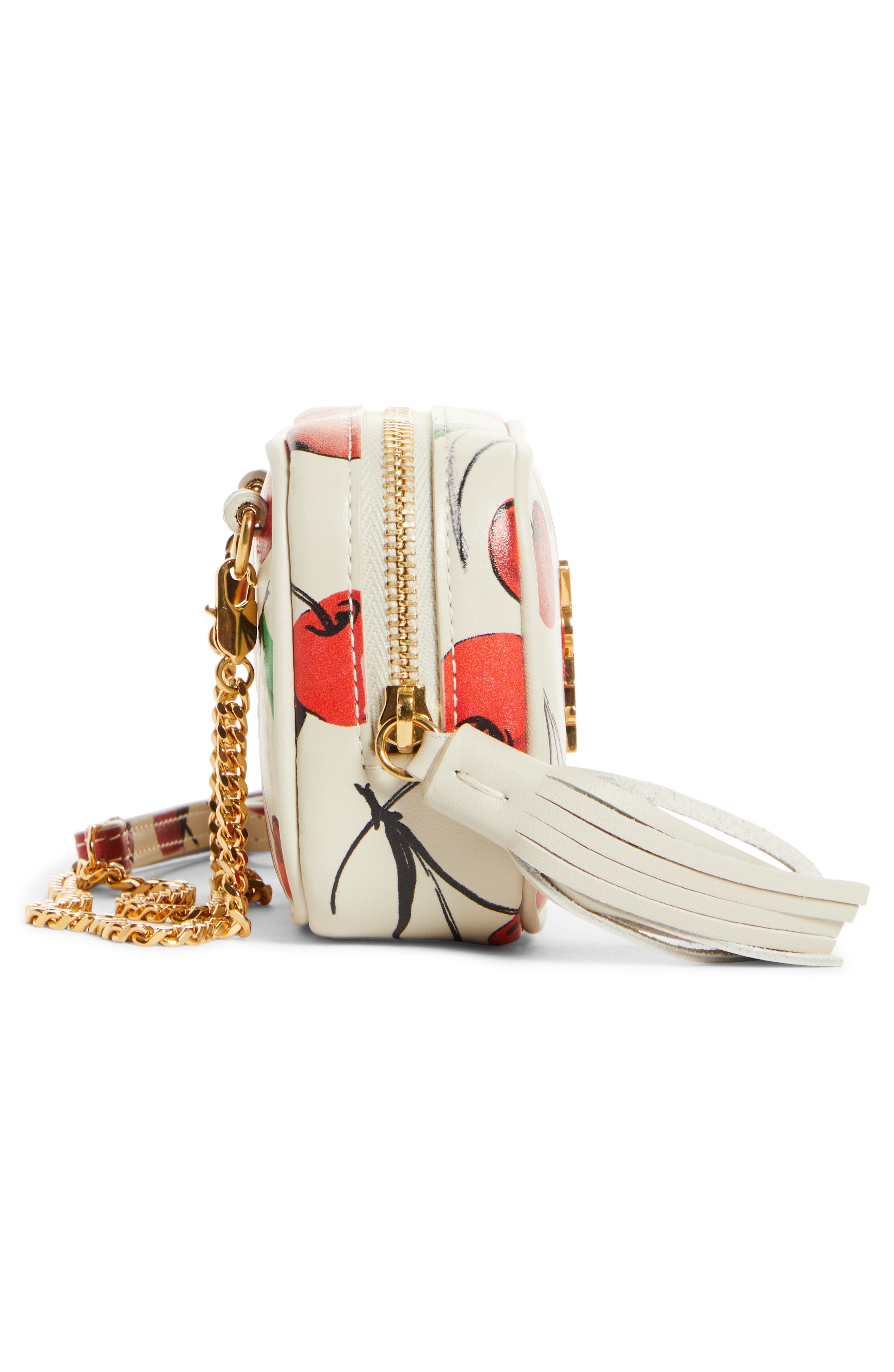 Baby Lou Cherry Print Leather Micro Crossbody Bag, Alternate, color, CREMA SOFT/RED