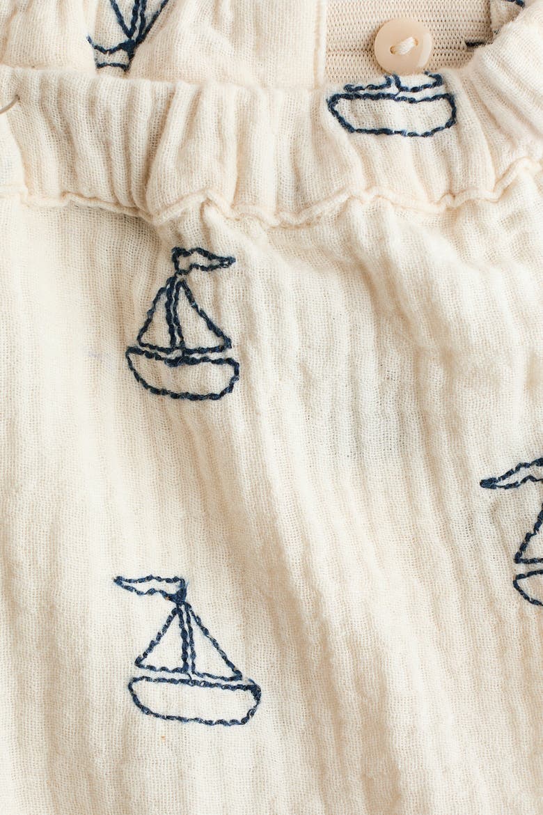 2-piece Cotton Shirt And Shorts Set, Alternate, color, Light beige/sailboats