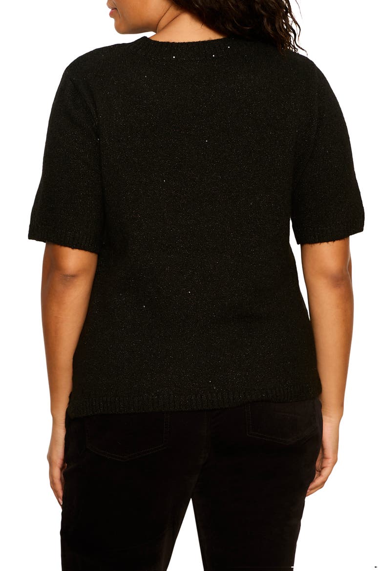 Perfect Sequin Short Sleeve Sweater, Alternate, color, BLACK