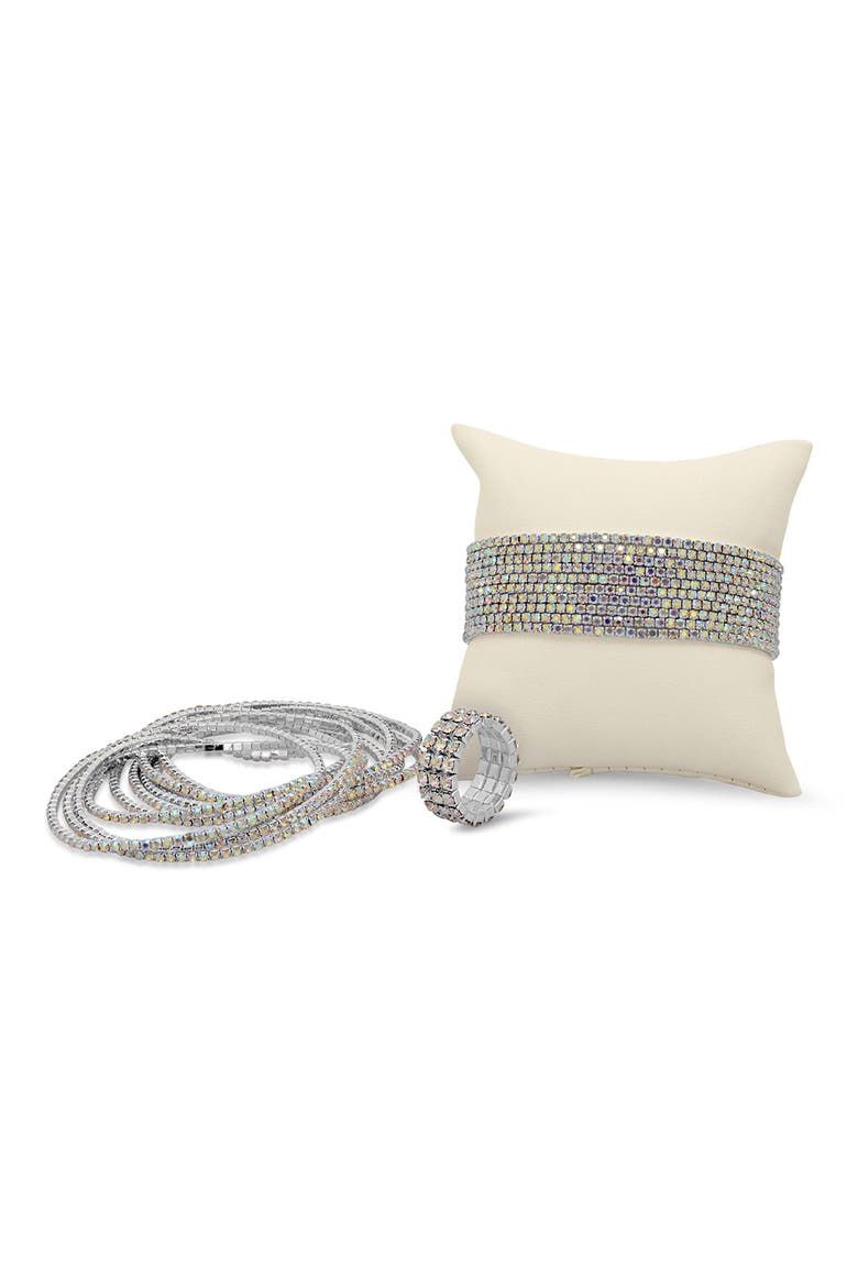 2-Piece Crystal Stretch Bracelet & Ring Set, Alternate, color, METALLIC