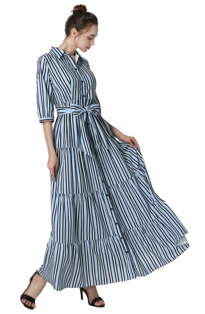 Kimi and Kai Ruby Stripe Belted Maternity/Nursing Maxi Dress, Alternate, color, Blue